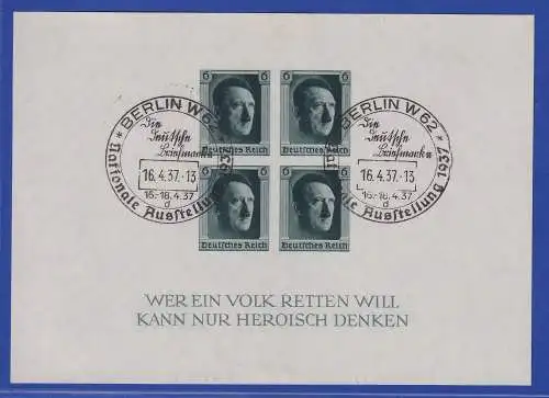 Dt. Reich 1937 Hitler Mi.-Nr. Block 8 mit Ersttags-So.-O BERLIN W 62 16.4.37