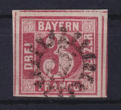 Bayern 1862 3 Kreuzer rot Mi.-Nr. 9a Platte 2 Oberrandstück mit GMR 379