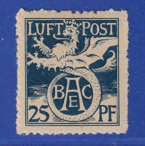 Bayern 1912 halbamtl. Flugpostmarke 25 Pf Mi.-Nr. F I ungebr. * gpr. HELBIG BPP