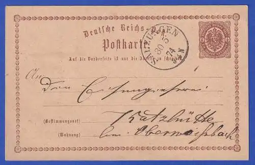 Dt. Reich 1874 GA Postkarte Mi.-Nr. P1 O SALZUNGEN gelaufen nach Katzhütte