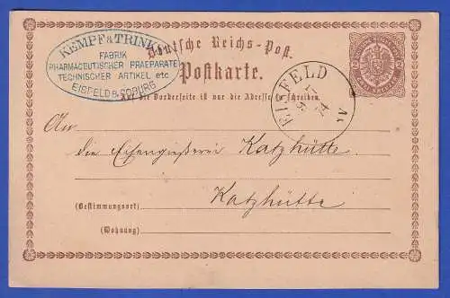 Dt. Reich 1874 GA Postkarte Mi.-Nr. P2 O EISFELD gelaufen nach Katzhütte