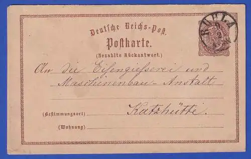 Dt. Reich 1874 GA Postkarte Mi.-Nr. P3A O RUHLA gelaufen nach Katzhütte