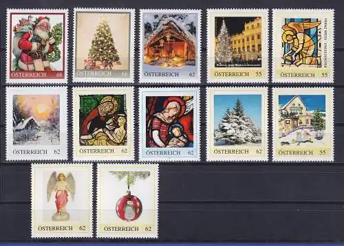 Österreich Meine Marke, Lot 12 Werte zum Thema Weihnachten, Winterromantik