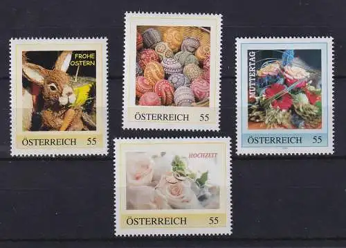 Österreich Meine Marke, Lot 4 Werte zum Thema Ostern, Muttertag, Hochzeit 