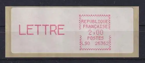 Frankreich ATM LS0 26362 Sonderstandort Valence Satz Wert LETTRE 2,00 ** 