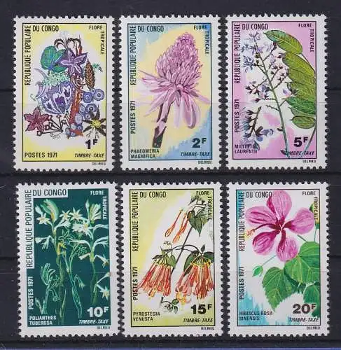 Kongo (Volksrepublik) 1971 Portomarken Flora Blumen Blüten Mi.-Nr. 13-18 **