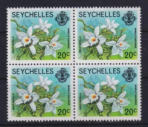 Seychellen 1977 Flora Vanille Orchidee Mi.-Nr. 397 I Viererblock postfrisch **