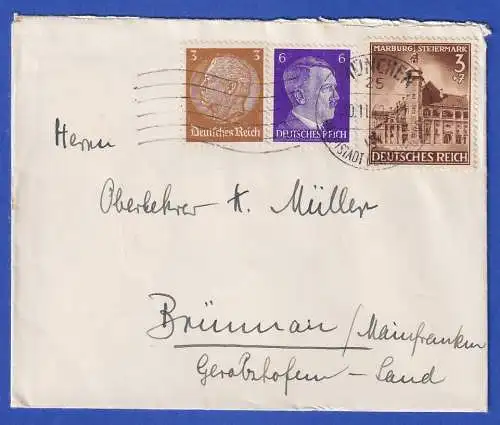 Dt. Reich 1942  Mi.-Nr. 806 u.a. in MiF O MÜNCHEN auf Brief nach Brünnau