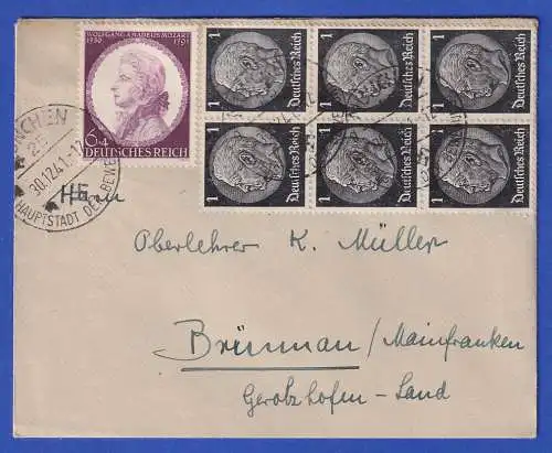 Dt. Reich 1941 Mozart Mi.-Nr. 810 u.a. in MiF O MÜNCHEN auf Brief nach Brünnau