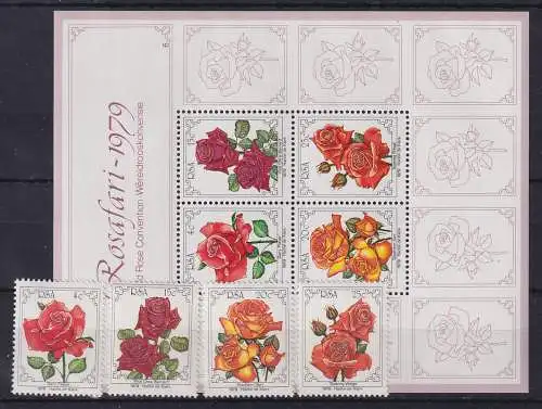 Südafrika 1979 Flora Blumen Rosen Mi.-Nr. 562-565, Block 8 postfrisch **