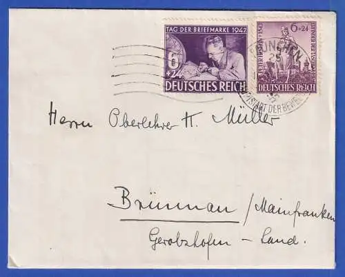 Dt. Reich 1942  Mi.-Nr. 811 und 819 als MiF O MÜNCHEN auf Brief nach Brünnau