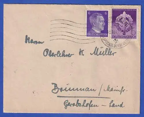 Dt. Reich 1942  Mi.-Nr. 818 u.a. in MiF O MÜNCHEN auf Brief nach Brünnau