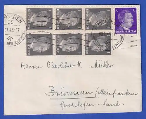 Dt. Reich Mi.-Nr. 781 Sechserblock, 785 als MiF O MÜNCHEN auf Brief 1943