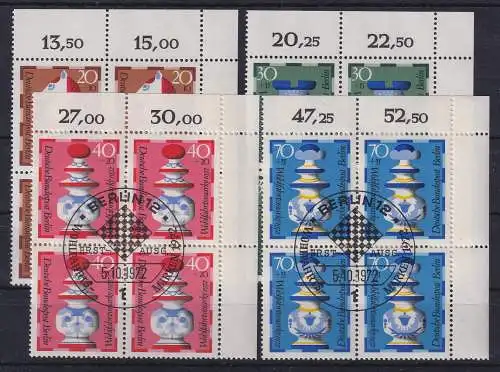 Berlin 1972 Schachfiguren Mi.-Nr. 435-438 je Eckrandviererblock OR mit ET-O