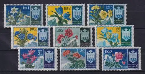 San Marino 1953 Landeswappen Flora Blumen Blüten Mi.-Nr. 503-511 postfrisch **