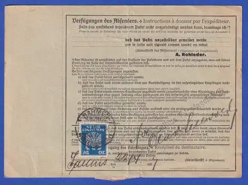 Dt. Reich 1927 Mi.-Nr. 369 als MEF auf Paketkarte O BARMEN n. Salhus (Norwegen)