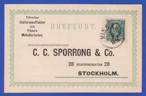 Schweden 1896 Postkarte mit 5-Öre-Frankatur O HINDÅS nach Stockholm