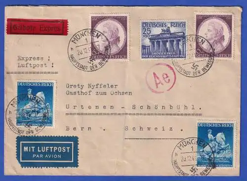 Dt. Reich 1941 Mi.-Nr. 771, 803, 810 in MiF auf LP-Eilbrief O MÜNCHEN nach Bern