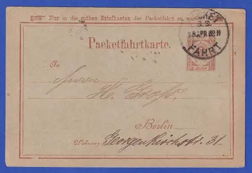 Dt. Reich Privatpost GA Packetfahrtkarte Berlin gestempelt 1889