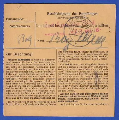 Dt. Reich 1943 Hitler Mi.-Nr. 789 und 794 als MiF auf Paketkarte O LUXEMBURG 