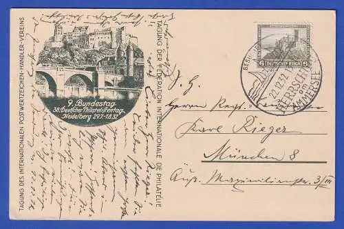 Dt. Reich 1932 Mi.-Nr. 475 mit Ortswerbe-O HERRSCHING auf Souvenir-AK Heidelberg