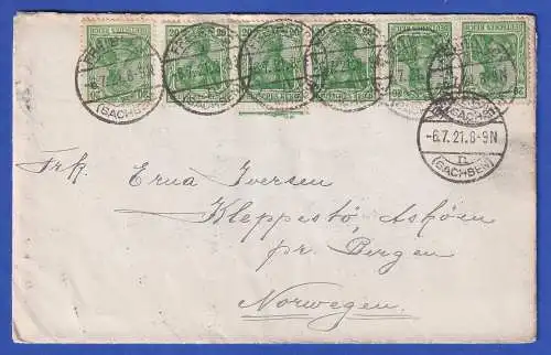 Dt. Reich 1921 Germania Mi.-Nr. 143a als MEF auf Brief nach Norwegen O FREIBERG