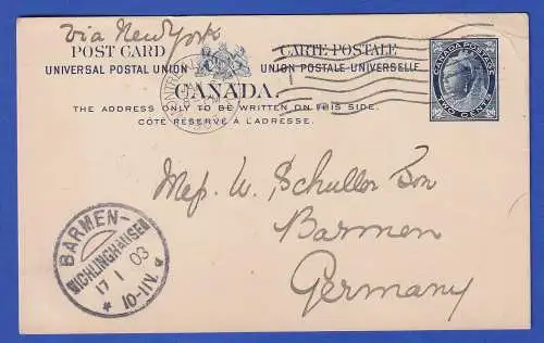 Kanada 1903 GA Postkarte O MONTREAL gelaufen nach Barmen