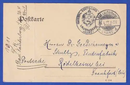 Dt. Reich 1911 Postalisches Dienstsiegel auf portofreier Postkarte O LAUTERBERG