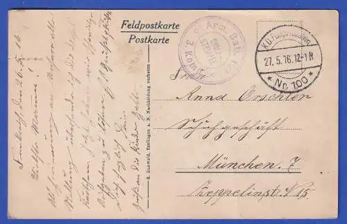 Feldpostkarte I. Weltkrieg Ansicht von Givenchy-en-Gohelle nach München 1916