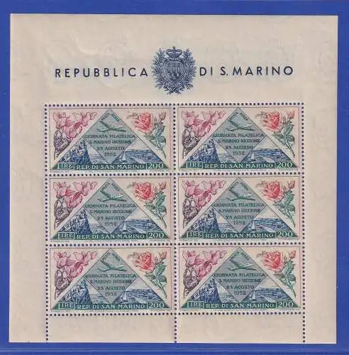 San Marino 1952 Ausstellung Riccione 200 Lire Mi.-Nr. 490 Kleinbogen ** RARITÄT