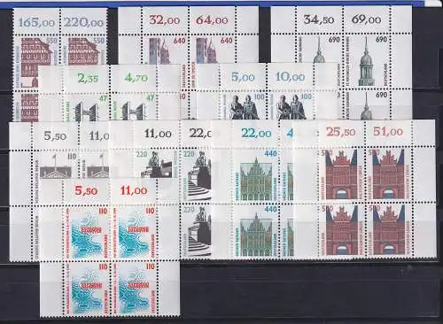 Bundesrepublik Sehenswürdigkeiten DM-Währung Lot 10 Oberrand-Viererblocks **