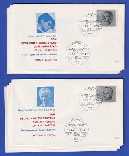 Bund 1964 Widerstandskämpfer Mi.-Nr. 431-38 Blockeinzelmarken auf 8 FDC's