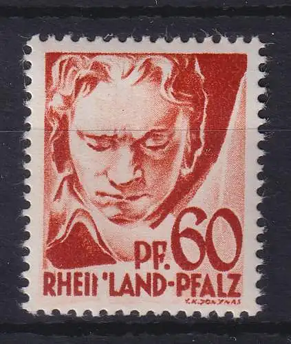 Franz. Zone Rheinland-Pfalz 1947 Beethoven Mi-Nr. 12 Plattenfehler I: N fehlt **