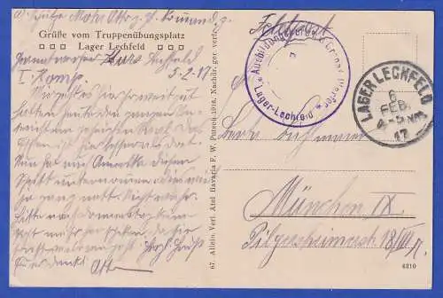 Dt. Reich 1917 Feldpost-Karte AK Kloster Lechfeld O LAGER LECHFELD nach München