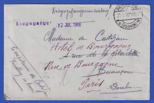 Kriegsgefangenenpost 1. Weltkrieg O FRIEDBERG, rückseitig Zensur-O 1916