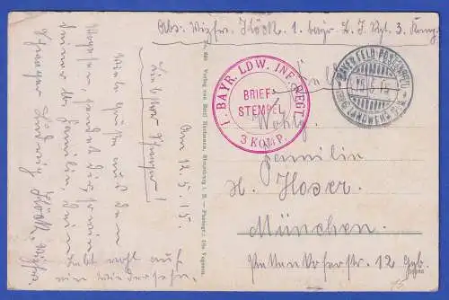 Dt. Reich 1915 Feldpost-Karte AK Hochvogesen O BAYER. FELDPOSTEXP. 