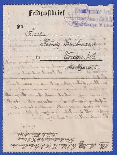 Feldpost-Brief 1. Weltkrieg 1917 mit Feldpost-O und ärztl. Dienst-O nach Werdau