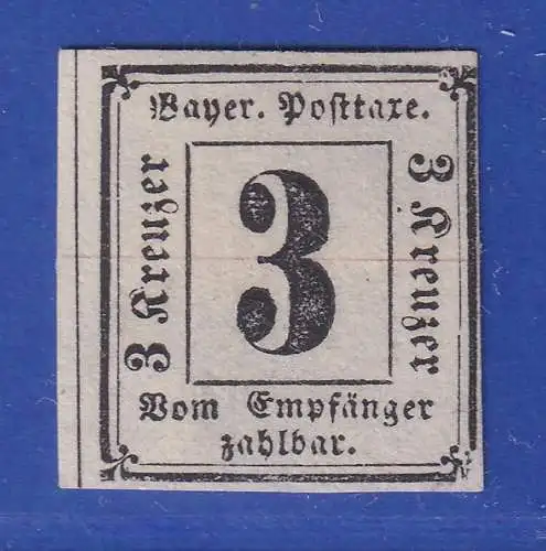 Bayern 1862 Portomarke Ziffer 3 Kreuzer  Mi.-Nr. 1 (*) gpr. PFENNINGER