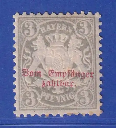 Bayern 1885 Portomarke Wappen 3 Kreuzer  Mi.-Nr. 7 ungebraucht *