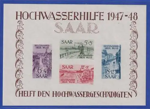 Saarland 1948 Hochwasser Mi.-Nr. Block 1 annähernd ** mit leichten Gummifehlern