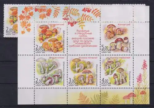 Russland 2003 Pilze Mi.-Nr. 1108-1112 und Block 61 postfrisch**