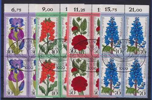 Berlin 1976 Blumen Blüten Mi.-Nr. 524-527 Oberrrand-Viererblocks mit ET-O BERLIN