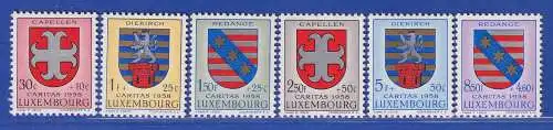 Luxemburg 1958 Caritas Kantonalwappen Mi.-Nr. 595-600 Satz kpl. **/MNH