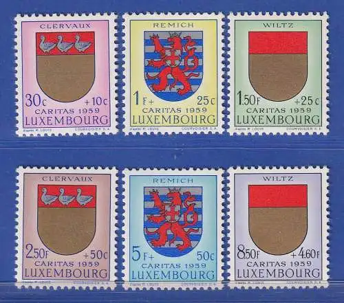 Luxemburg 1959 Caritas Kantonalwappen Mi.-Nr. 612-17 Satz kpl. **/MNH