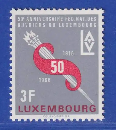 Luxemburg 1966 50 Jahre Arbeitergewerkschaft Mi.-Nr. 723 **/MNH