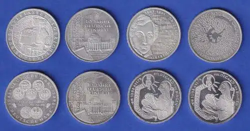 Deutschland Lot 8 Stück 10DM Silber-Gedenkmünzen aus 1998-2001 (Ag925er-Prägung)