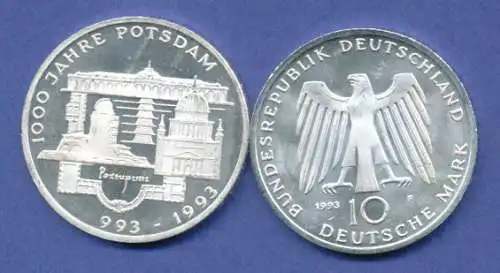 Bundesrepublik 10DM Silber-Gedenkmünze 1993, 1000 Jahre Potsdam