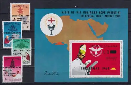 Biafra 1969 Papstbesuch in Afrika Weihnachten Mi.-Nr. 45-48, Block 3 **