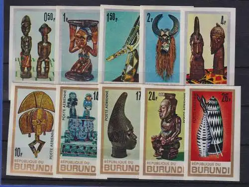 Burundi 1967 Afrikanische Kunst Mi.-Nr. 335-344 B postfrisch ** 