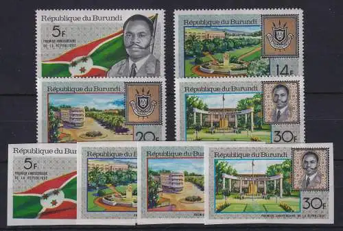 Burundi 1967 Jahrestag der Republik Mi.-Nr. 378-381 A / B postfrisch ** 